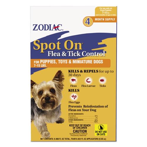 Zodiac Spot On Flea & Tick Control - Puppies, Toys And Miniature Dogs 7-15 lb, 4 pk