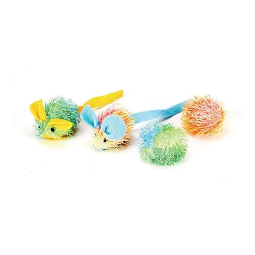 Spot Stringy Mice & Ball Cat Toy with Catnip Assorted - 2 in, 4 pk