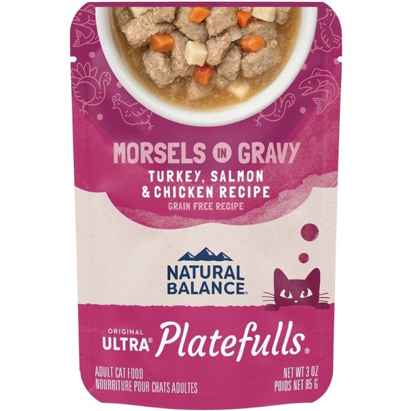 Natural Balance Platefulls Turkey, Salmon & Chicken in Gravy Grain-Free Cat Food Pouches - 3oz