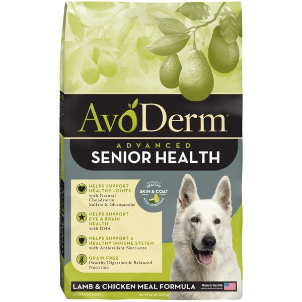  AvoDerm Natural Senior Health+ Lamb Meal & Brown Rice Formula - Grain Free Senior Dry Dog Food 24lb