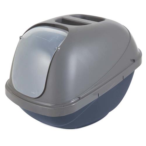 Petmate Basic Hooded Cat Litter Box Blue Steel Base/Pearl Silver Hood - LG