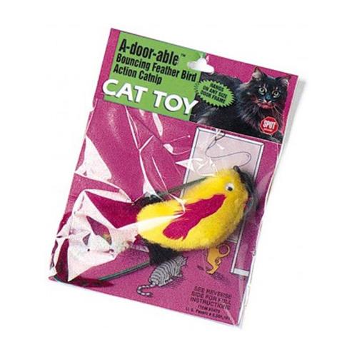  Spot A-Door-Able Bouncing Plush Bird with Feather Tail Cat Toy Multi-Color - 4.5 in