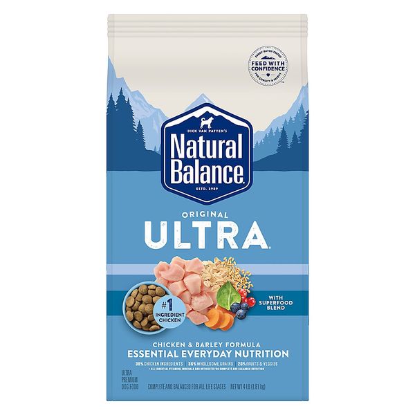 Natural Balance Ultra Adult Dry Dog Food - With-Grain, Chicken & Barley - 4lbs