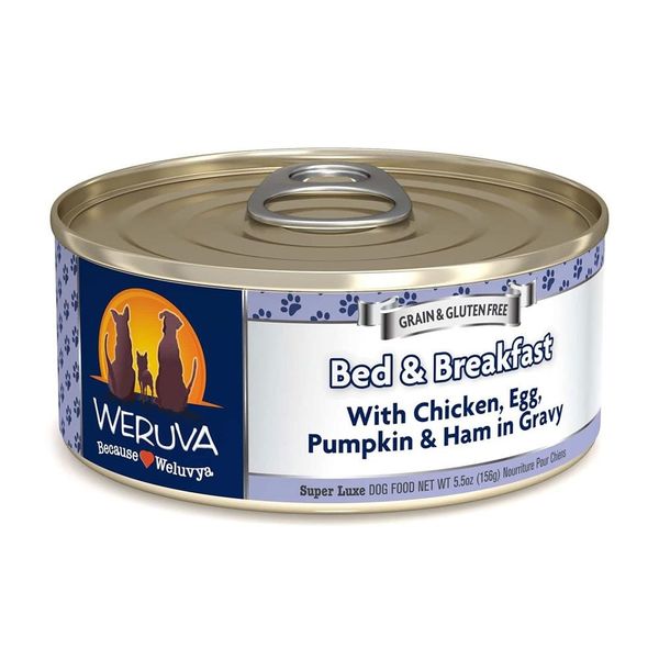 Weruva Classic Dog Food, Bed & Breakfast with Chicken, Egg, Pumpkin & Ham in Gravy - 5.5oz Can