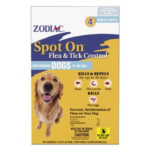 Zodiac Spot On Flea & Tick Control - Medium Dogs 31-60 lb, 4 pk