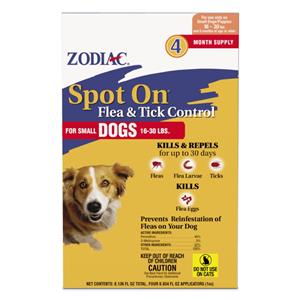 Zodiac Spot On Flea & Tick Control - SMall Dogs 16-30 lb, 4 pk
