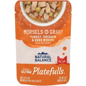 Natural Balance Platefulls Turkey, Chicken & Duck Formula in Gravy Grain-Free Cat Food Pouches - 3oz