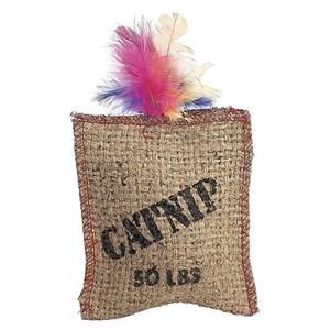  Spot Jute & Feather Sack Cat Toy with Catnip Brown - 7 in