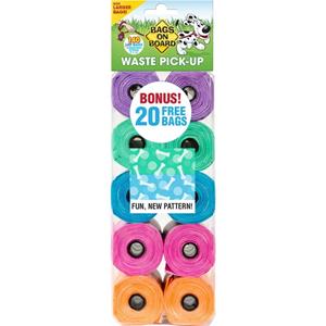  Bags on Board Waste Pick-up Bags Refill Green, Purple, Pink, Blue - 140 ct
