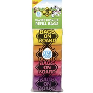 Bags on Board Waste Pick-up Bags Refill Yellow, Pink, Purple, Blue - 60 ct