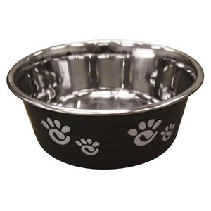 Spot Barcelona Stainless Steel Paw Print Dog Bowl Licorice - 32 oz