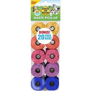 Bags on Board Waste Pick-up Bags Refill Yellow, Pink, Purple, Blue - 140 ct