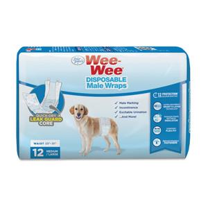  Four Paws Wee-Wee Disposable Male Dog Wraps 12 Count - Medium / Large