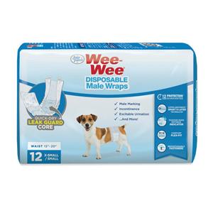 Four Paws Wee-Wee Disposable Male Dog Wraps 12 Count - XS / Small