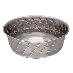  Loving Pets Diamond Plate Bowls with Non Skid Bottom Dog Dish Bowl Silver - 1 pt