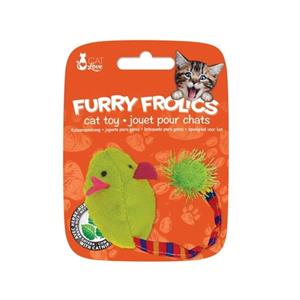 Hagen Cat Love Furry Frolics Cat Toy - Green Plush Catnip Mouse