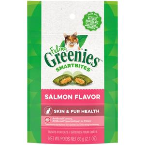  Greenies Feline SmartBites Skin & Fur Crunchy & Soft Adult Cat Treats Salmon - 2.1 oz