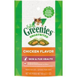  Greenies Feline SmartBites Skin & Fur Crunchy & Soft Adult Cat Treats Chicken - 2.1 oz