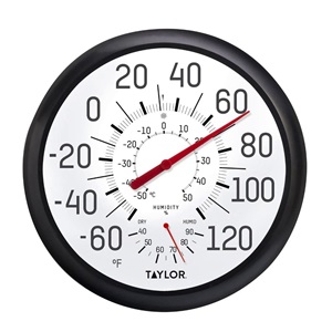 Taylor 13.25" Black & White Thermometer & Hygrometer