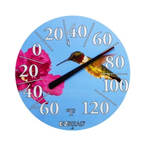 E-Z Read Dial Thermometer with Hummingbird, White - 12.5 in