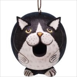 SE BLCK/WHT CAT GORDO BIRD HOUSE