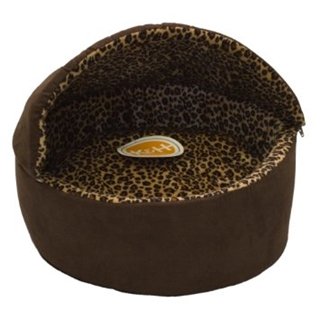 KH DLX HOOD KITTY BED SM LEOPARD