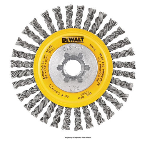 DeWALT HP DW4925B Wire Wheel, 4 in Dia, 5/8-11 Arbor/Shank, Knotted, Stringer Bead Bristle, 0.02 in 