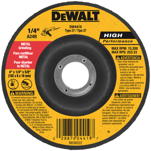DeWALT DW4954 Grinding Wheel, 9 in Dia, 1/4 in Thick, 5/8-11 Arbor, A24R Grit, Very Coarse