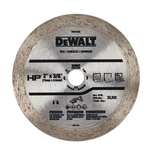 DeWALT HP Series DW47350 Tile Blade, 3 in Dia, 3/8 in Arbor