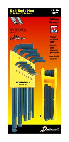 BONDHUS 14189 Hex Key Set, 22-Piece, Steel
