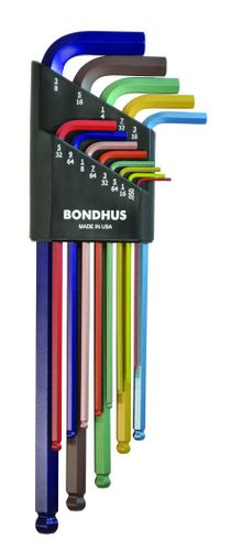 BONDHUS 69637 Ball End L-Wrench Set, 13-Piece, Protanium Steel, ColorGuard, Specifications: SAE Meas