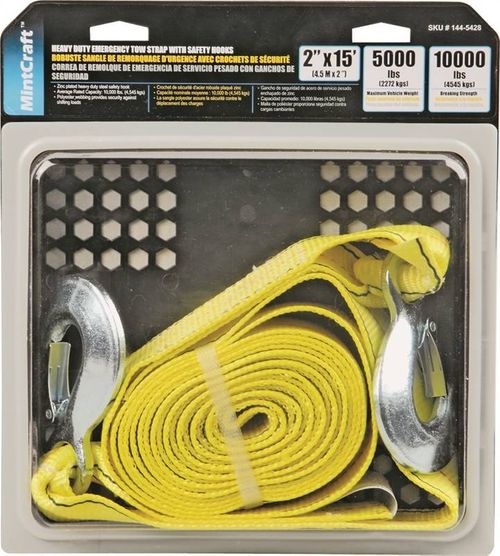 ProSource FH64061 Emergency Tow Strap, 10,000 lb, 2 in W, 15 ft L, Hook End, Polyester Webbing