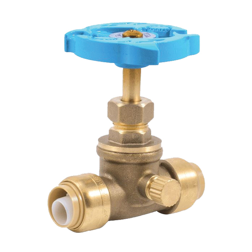 SharkBite 24634LF Stop Valve, 1/2 in Connection, PTC, 200 psi Pressure, DZR Brass Body