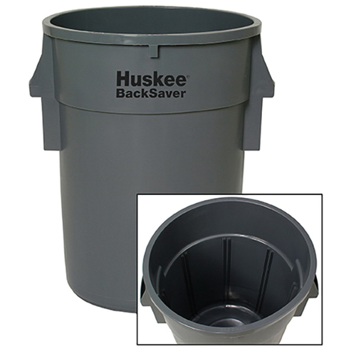 CONTINENTAL Huskee 3210GY Trash Can, 32 gal Capacity, Polyethylene, Gray, Vented Rib Closure