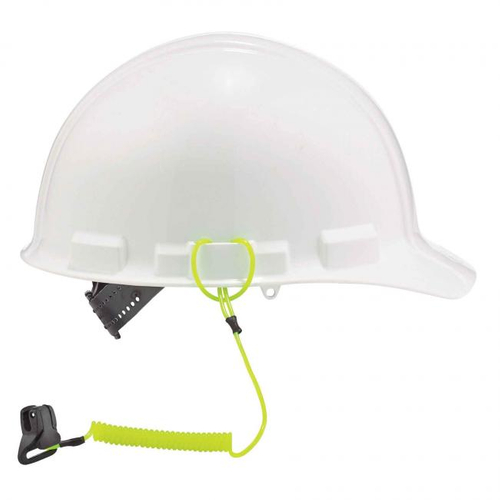 Ergodyne Squids Series 19159 Coiled Hard Hat Lanyard with Clamp, Plastic, Lime