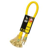 CCI 4112SW8802 Trisource Extension Cord, 12/3 AWG Cable, 2 ft L, 15 A, 125 V, Yellow