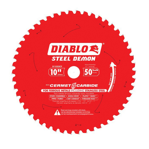 Diablo D1050CF Circular Saw Blade, 10 in Dia, 1 in Arbor, 50-Teeth, Carbide Cutting Edge