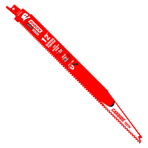 Diablo Demo Demon DS1209CGP10 Reciprocating Saw Blade, 1 in W, 12 in L, 6, 9 TPI, Carbide Edge