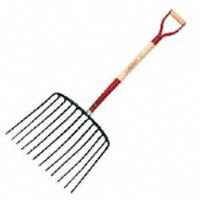 Razor-Back 10-Tine Cotton Seed Fork, Forged, with Wood Handle and Steel D-Grip