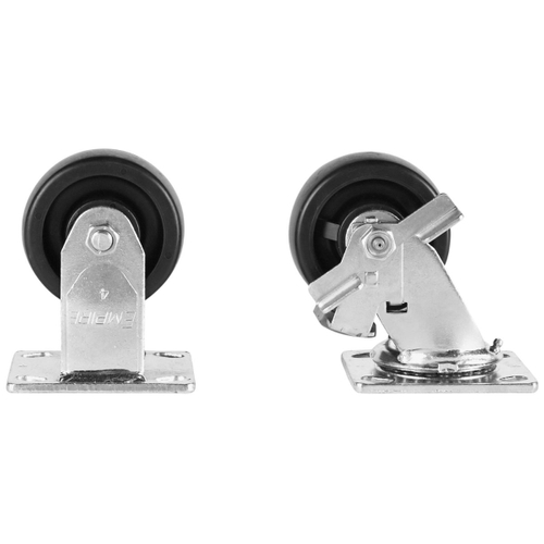 KNAACK 495 Caster Set with Brakes, 5 in Dia Wheel, 2 in W Wheel, Polypropylene Wheel, Black, 1600 lb