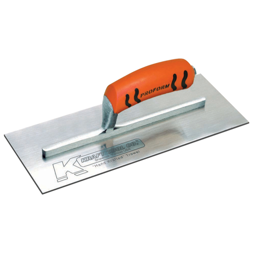 KRAFT TOOL PL468PF Plaster Trowel, 5 in W Blade, 12 in L Blade, Carbon Steel Blade, Soft-Grip Handle