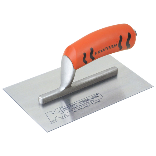 KRAFT TOOL PL407PF Finishing Trowel, 8 in L x 3 in W Carbon Steel Blade, Soft-Grip Handle
