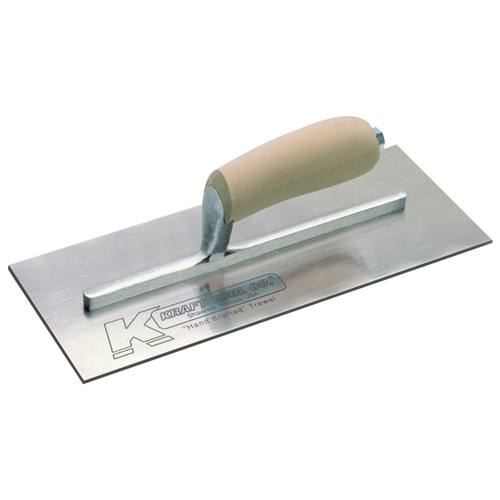 KRAFT TOOL PL451 Plaster Trowel, 4-1/2 in W x 11 in L Carbon Steel Blade, Wood Handle