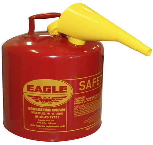 EAGLE UI50FS Safety Can, 5 gal Capacity, Galvanized Steel, Red