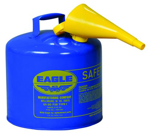 EAGLE UI50FSB Safety Can, 5 gal, Steel, Blue, Galvanized