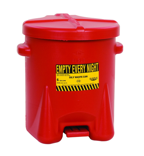 EAGLE 933FL Oily Waste Can, 6 gal Can, HDPE, Red, Foot-Operated Self-Closing Closure