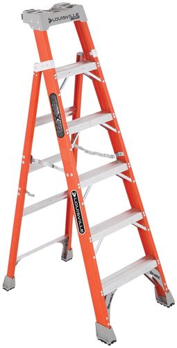 Louisville FXS1506 Cross Step Ladder, 6 ft H, Type IA Duty Rating, Fiberglass, 300 lb