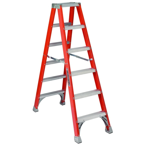 Louisville FM1506 Twin Step Ladder, 6 ft H, Type IA Duty Rating, Fiberglass, 300 lb