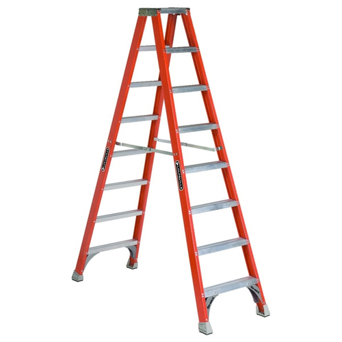 Louisville FM1508 Twin Front Ladder, 8 ft H, Type IA Duty Rating, Fiberglass, 300 lb