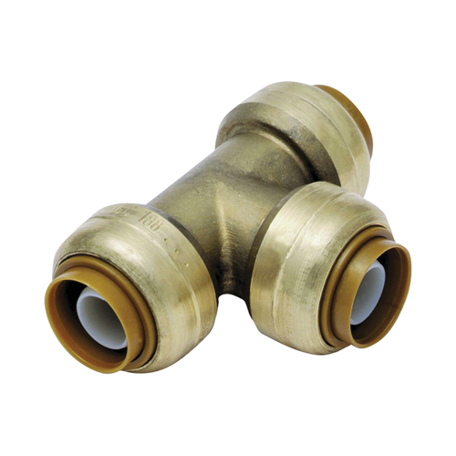 SharkBite U412LFA Pipe Tee, 3/4 x 1/2 in, Push-Fit, DZR Brass, 200 psi Pressure